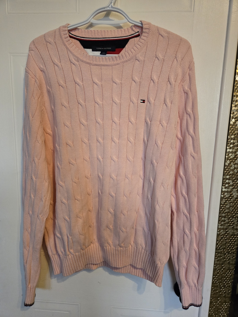 Tommy Hilfiger Light Pink Cable-Knit Crewneck Sweater